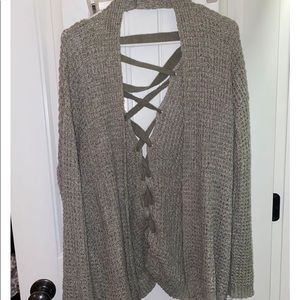 Grey lace up knit cardigan